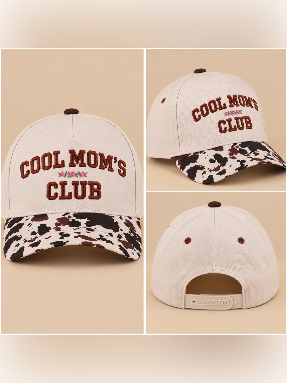 Zenana Cool Moms Club Cow Print SnapBack Baseball Hat NEW Novelty
